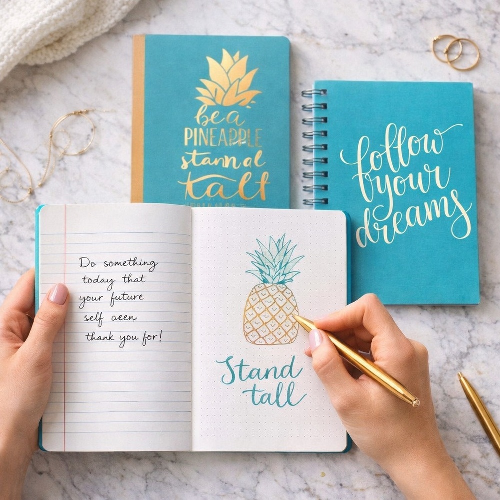 PEN+GEAR Journal Set 2 Turquoise Notebooks Dot Grid Spiral Wide Ruled Pineapple - Picture 2 of 14